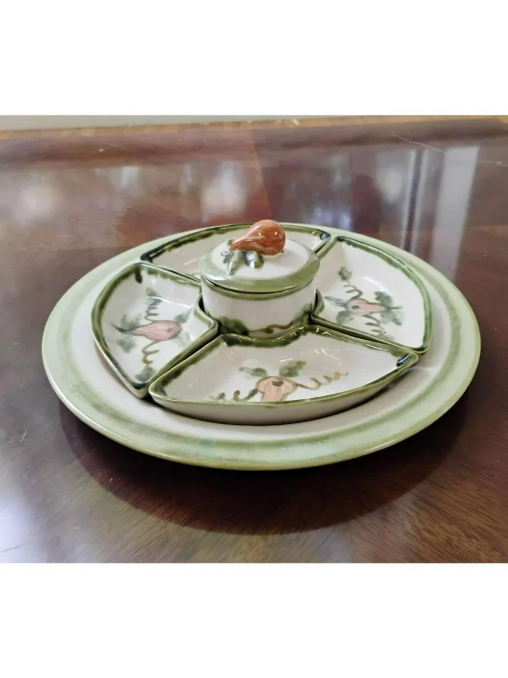 Vintage John B Taylor Harvest Pear Lazy Susan Set 6 Piece Relish Tray MCM Decor